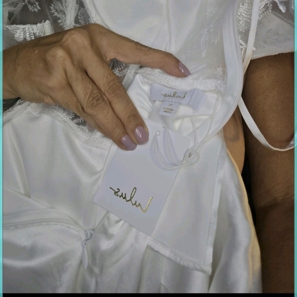 Lulus Iconic Adoration Wedding Dress New M White Satin Peplum Sheer Bustier Maxi - Picture 2 of 5